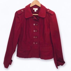 LOFT Red Canvas Double Breasted Jacket